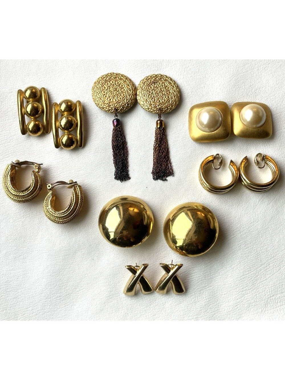 Vintage 80s Chunky Gold Tone Earrings Statement Tassel Clip-On 7 Pair 1980s